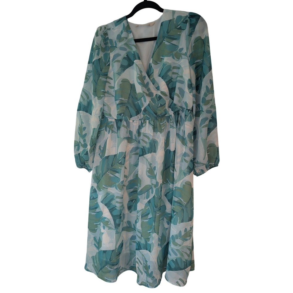 Soft Surroundings Midi Dress Womens S Tropical Palm Leaf Wrap V-Neck Chiffon